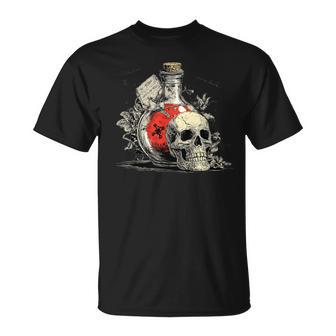 Botella Coneneno Rojo Y Disfraz De Calavera Fresca Camiseta unisex - Regaloses