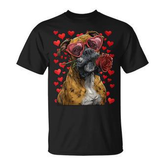 Boxer Mignon Dans Des Lunettes Roseaint-Valentin Chien Romantique T-Shirt - Cadeauxyz