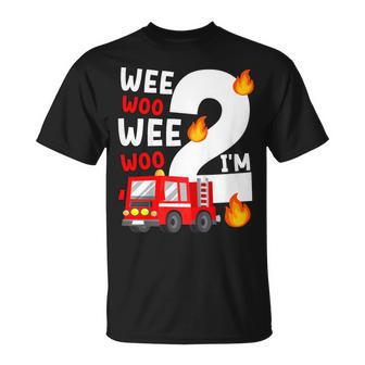 Boys Birthday Wee Woo Wee Woo I'm 2 Red Fire Truck T-Shirt | Seseable UK