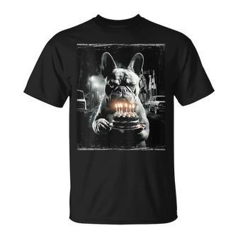 Bulldog Francés Perro Frenchie Pastel De Cumpleaños Fiesta Divertida Cuello Camiseta unisex - Regaloses