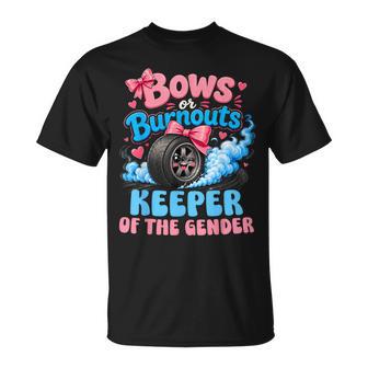 Burnouts Or Bows Cute Keeper Of The Gender Reveal Baby T-Shirt - Thegiftio UK