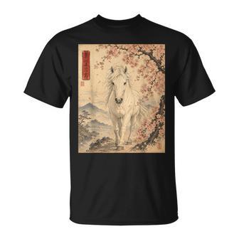 Caballo Japonésintage Arte Asiático Flor De Cerezo Rosa Flor Camiseta unisex - Regaloses