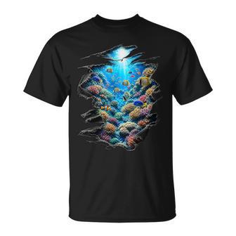 Cadeau Original Plongée Corail Mer Océan Poisson Aquarium 3D T-Shirt - Cadeauxyz