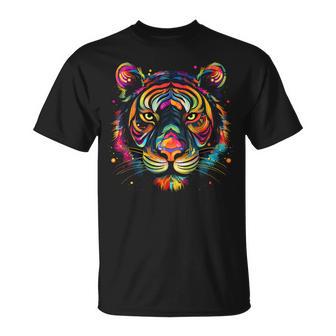 Cara De Tigre Colorida Arte De Animalesalvajes Gatos Grandes Negro Camiseta unisex - Regaloses