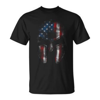 Casco De Guerrero Espartano Bandera Americana Regalo Patriótico Hombres Camiseta unisex - Regaloses