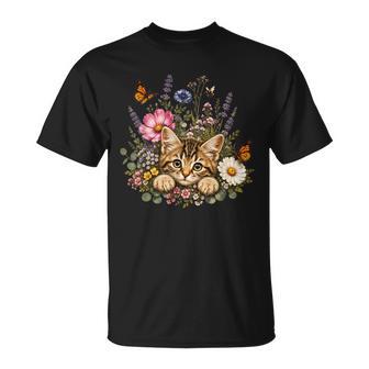 Cat Flower Floral Cute Cat Flower T-Shirt | Seseable UK