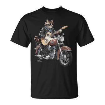 Chat Cool Jouant De La Guitareur Une Moto T-Shirt - Cadeauxyz