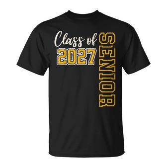 Class Of 2027 Senior 27 High School Graduation Black Gold T-Shirt - Thegiftio UK