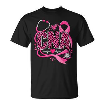 Cna Leopard Skin Breast Cancer Pink Ribbon Heartbeat Nurse T-Shirt | Seseable UK
