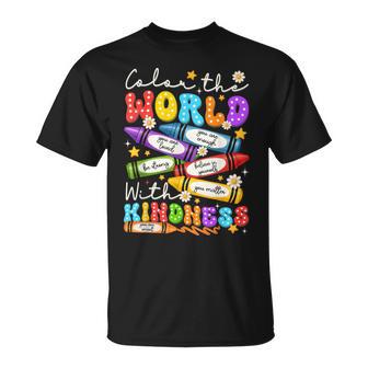Color The World With Kindness Crayon Positivity Teacher T-Shirt - Thegiftio UK