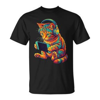 Colorful Cat Gamer Headphones Gaming Boys N T-Shirt - Thegiftio UK