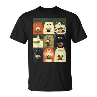 Con Estampado De Gatos Japoneses Molestos Comiendo Bocadillos Con Estampado De Gato Y Papá Camiseta unisex - Regaloses