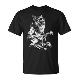 Cool Wolf Jouant De La Guitare Guitariste Drôle Animal Guitariste T-Shirt - Cadeauxyz