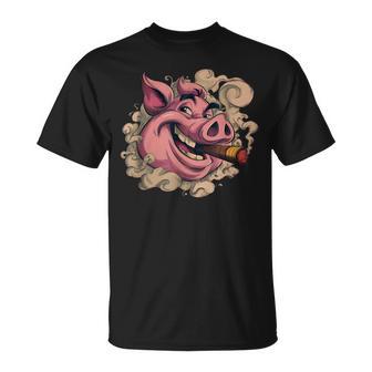 Costume De Tête De Cochon Avec Cigare Fumant T-Shirt - Cadeauxyz