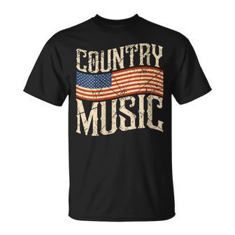 Country Musique Rétrointage Guitare Drapeau Américain T-Shirt - Cadeauxyz