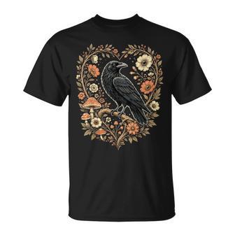 Crow Raven Floral Gothic Nature T-Shirt | Seseable UK