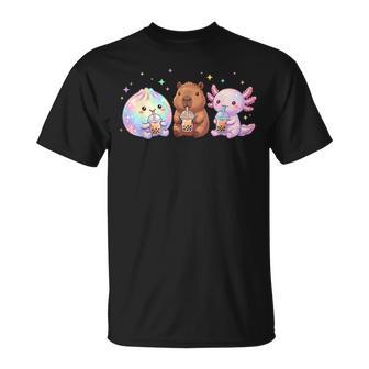 Cute Capybara Axolotl Dumpling Drinking Bubble Tea Lover T-Shirt | Seseable UK