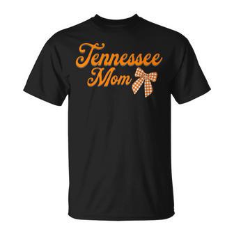 Cute Tennessee Mom With Bow Orange And White Checked T-Shirt | Seseable UK
