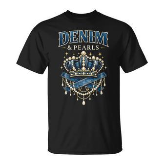 Denim And Pearls Western Cowgirl Ladies Girls Women T-Shirt - Thegiftio UK