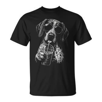 Deutsch Kurzhaar Trinkender Eiskaffee Lustiger Hund T-Shirt - Geschenkecke