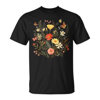 Dibujo De Floresilvestres Con Mariposas In Mangas Camiseta unisex - Regaloses