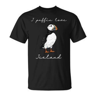 Divertido Recuerdo Artístico De Pájaro Playero Con Texto I Puffin Love Iceland Camiseta unisex - Regaloses