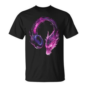Dragon Mythical Motif Musique Casque Illustration Dragon T-Shirt - Cadeauxyz