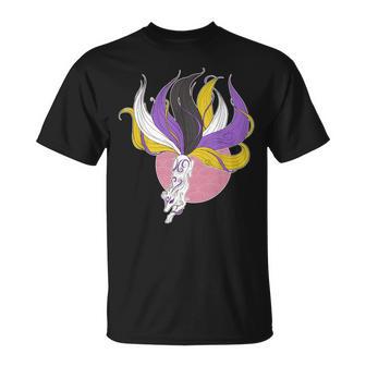 Drapeau De La Fierté Non Binaire Kitsune Non Binaire Renard Du Japon T-Shirt - Cadeauxyz