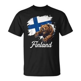 Drapeau De La Finlande Ours Rugissant Motif Patriote Finlandais T-Shirt - Cadeauxyz