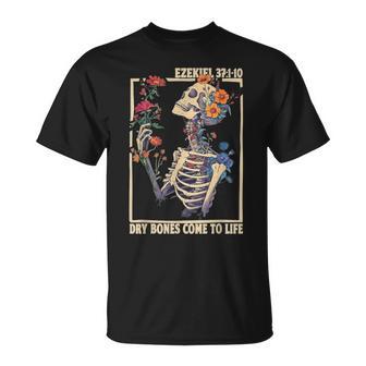 Dry Bones Come To Life Ezekiel 37 Christian Skeleton Floral T-Shirt | Seseable UK