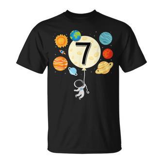 Edad 7 Astronauta Globo Planetas 7 Cumpleaños Espacio Niño Camiseta unisex - Regaloses