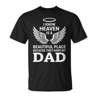 En Memoria De Papá Ángel Cielo Cuello Camiseta unisex - Regaloses