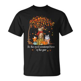 Es La Época Más Maravillosa Del Año Familia Gatos Otoño Cuello Camiseta unisex - Regaloses
