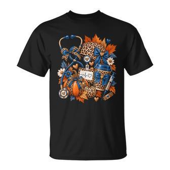 Fall Nurse Leopard Pumpkin Coquette Bow Girls Autumn T-Shirt | Seseable UK