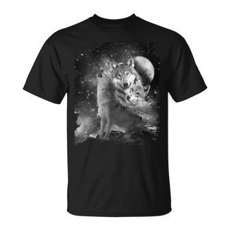 Familia De Lobos Blancos Y Negros Lobos Aullando Cuello Camiseta unisex - Regaloses