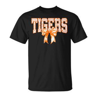 Floral Coquette Bow Tigers School Sports Team Spirit T-Shirt | Seseable UK