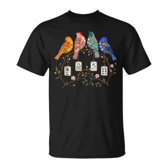 Floral Mahjong Bird On Tile Branch Chinese Game Mah Lovers T-Shirt - Monsterry