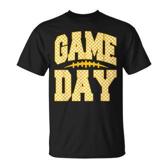 Game Day Football Season Football Mama Girl Black Gold Vibes T-Shirt | Seseable UK