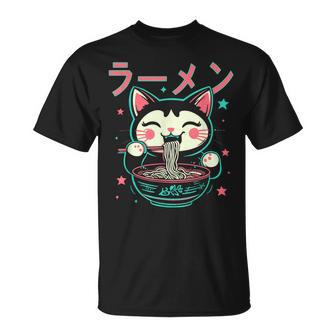 Gato Anime Comiendo Ramen Fideos Japoneses Y Gato Kawaii Retro Camiseta unisex - Regaloses