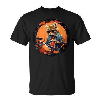 Gato De Batería Con Tambores Para Los Amantes Del Rock And Rock'n Roll Camiseta unisex - Regaloses
