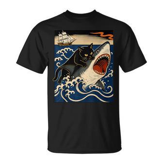 Gato Negro Caza Tiburón Japonés Camiseta unisex - Regaloses