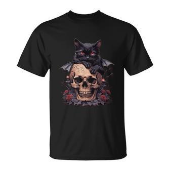 Gato Negro Con Calavera Gótica Camiseta unisex - Regaloses