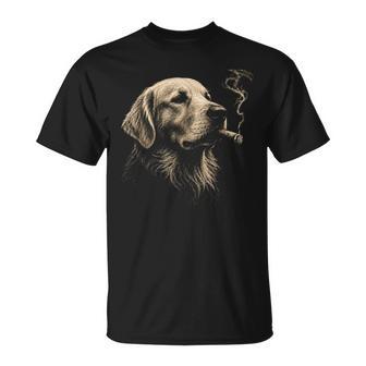 Golden Retriever Smoking Cigar Dog Lover Vintage T-Shirt - Monsterry