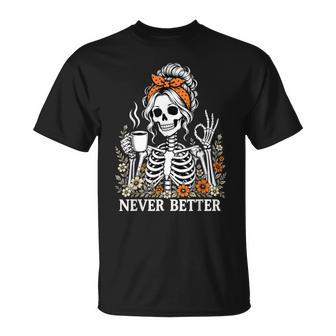Halloween Never Better Skeleton Coffee Floral Girl T-Shirt | Seseable UK