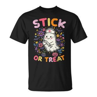 Halloween Nurse Stick Or Treat Ghost Costume Scrub Top Women T-Shirt | Seseable UK