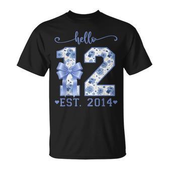 Hello 12 Est 2014 Blue Coquette Bow 12Th Birthday Girl T-Shirt - Thegiftio UK