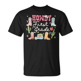 Howdy First Grade Western Cowboy Back To School Teacher T-Shirt - Thegiftio UK