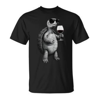 Impression D'art Cool Tortue Buvant Duin Rouge T-Shirt - Cadeauxyz