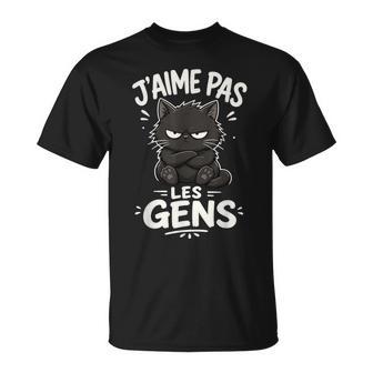 J'aime Pas Les Gens Humour Drole Chat Mignon Grognon T-Shirt - Cadeauxyz