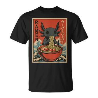 Japanese Anime Axolotls Ramen – Black Axolotl Eating Ramen T-Shirt | Seseable UK